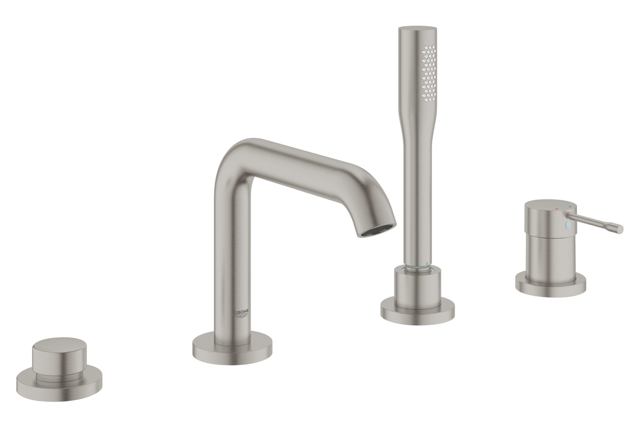 Смеситель для ванны GROHE Essence на 4 отверстия, на край ванны, суперсталь (19578DC1)