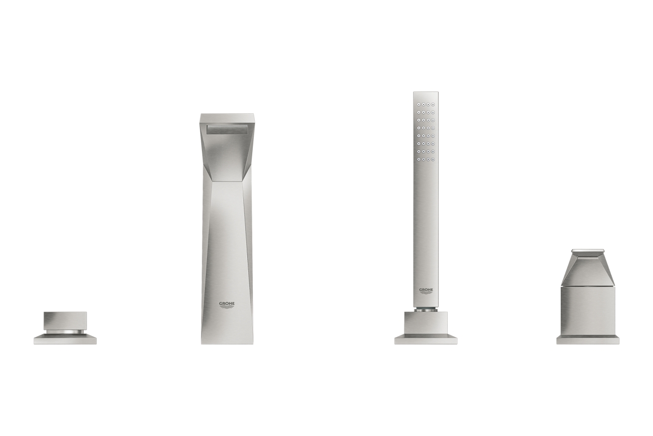 Смеситель для ванны GROHE Allure Brilliant на 4 отверстия, на край ванны, суперсталь (19787DC1)