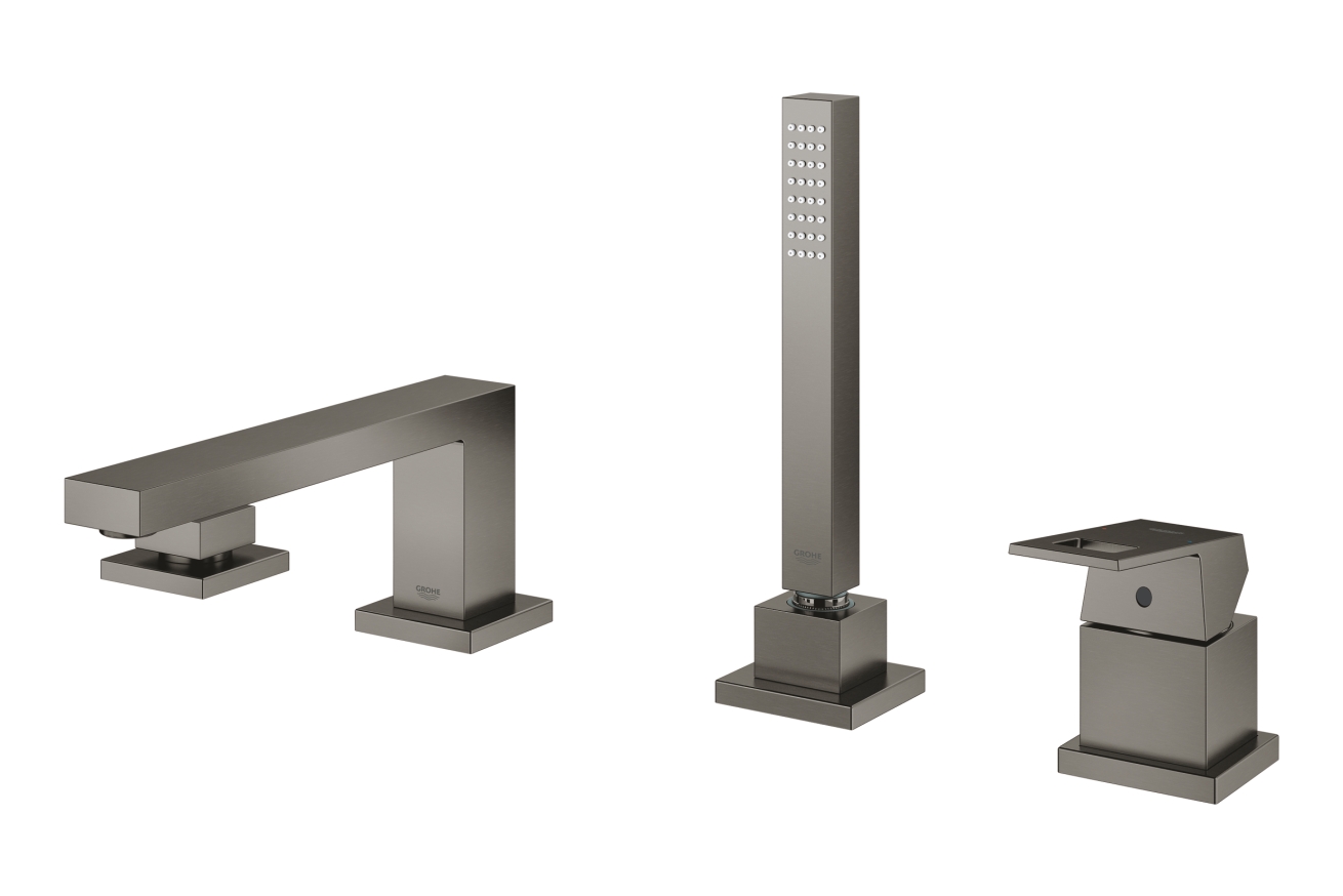 Смеситель для ванны GROHE Eurocube на 4 отверстия, на край ванны, темный графит матовый (19897AL1)