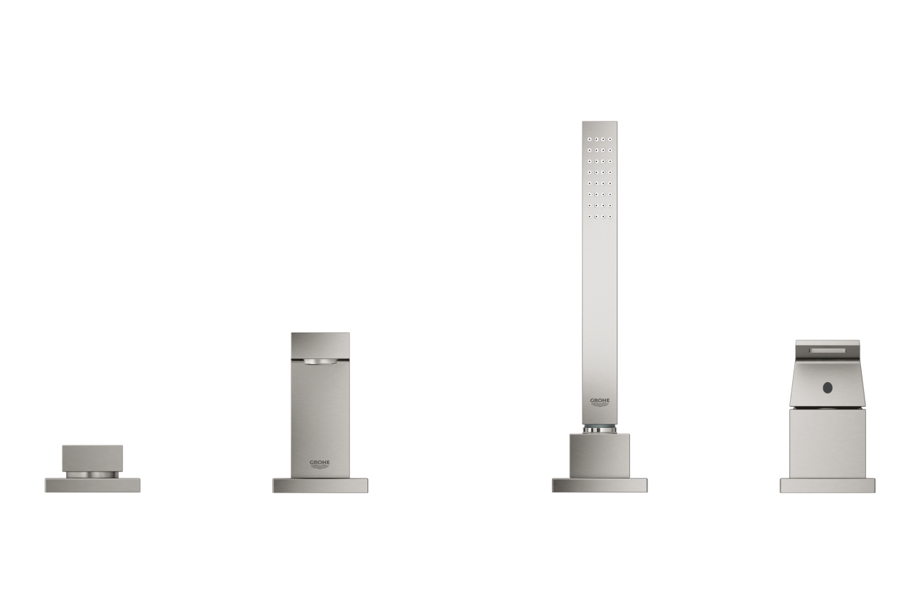 Смеситель для ванны GROHE Eurocube на 4 отверстия, на край ванны, суперсталь (19897DC1)