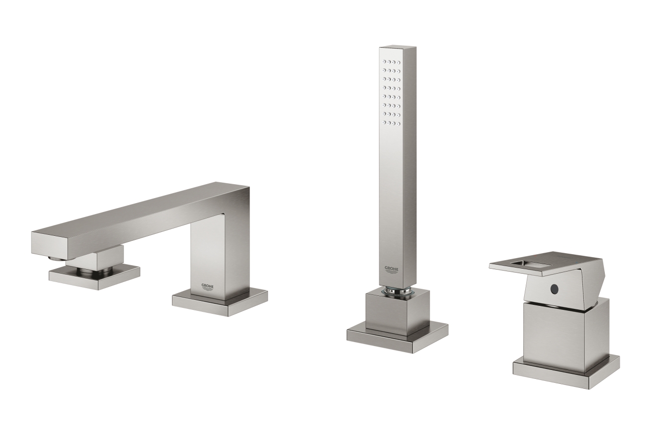 Смеситель для ванны GROHE Eurocube на 4 отверстия, на край ванны, суперсталь (19897DC1)