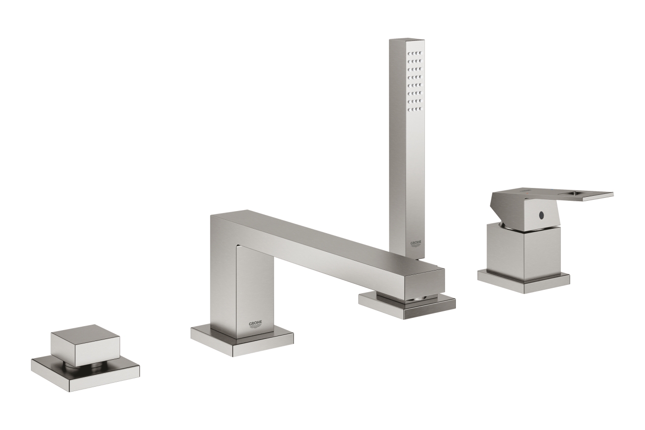 Смеситель для ванны GROHE Eurocube на 4 отверстия, на край ванны, суперсталь (19897DC1)