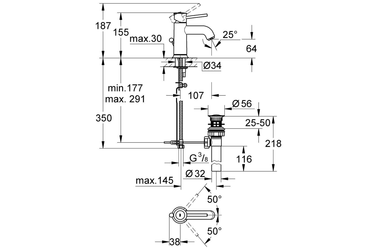 Смеситель для раковины GROHE BauClassic, хром (23161000)