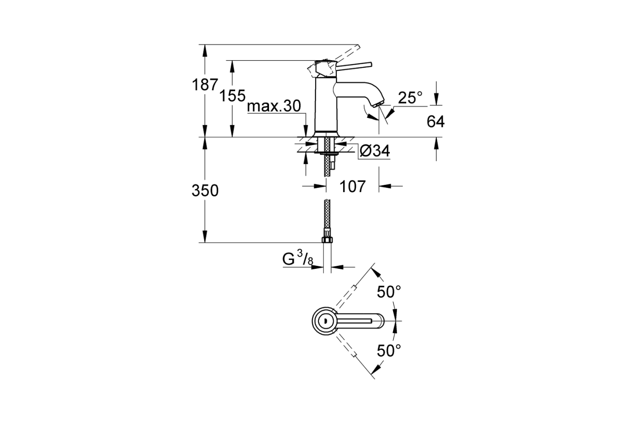 Смеситель для раковины GROHE BauClassic, хром (23162000)