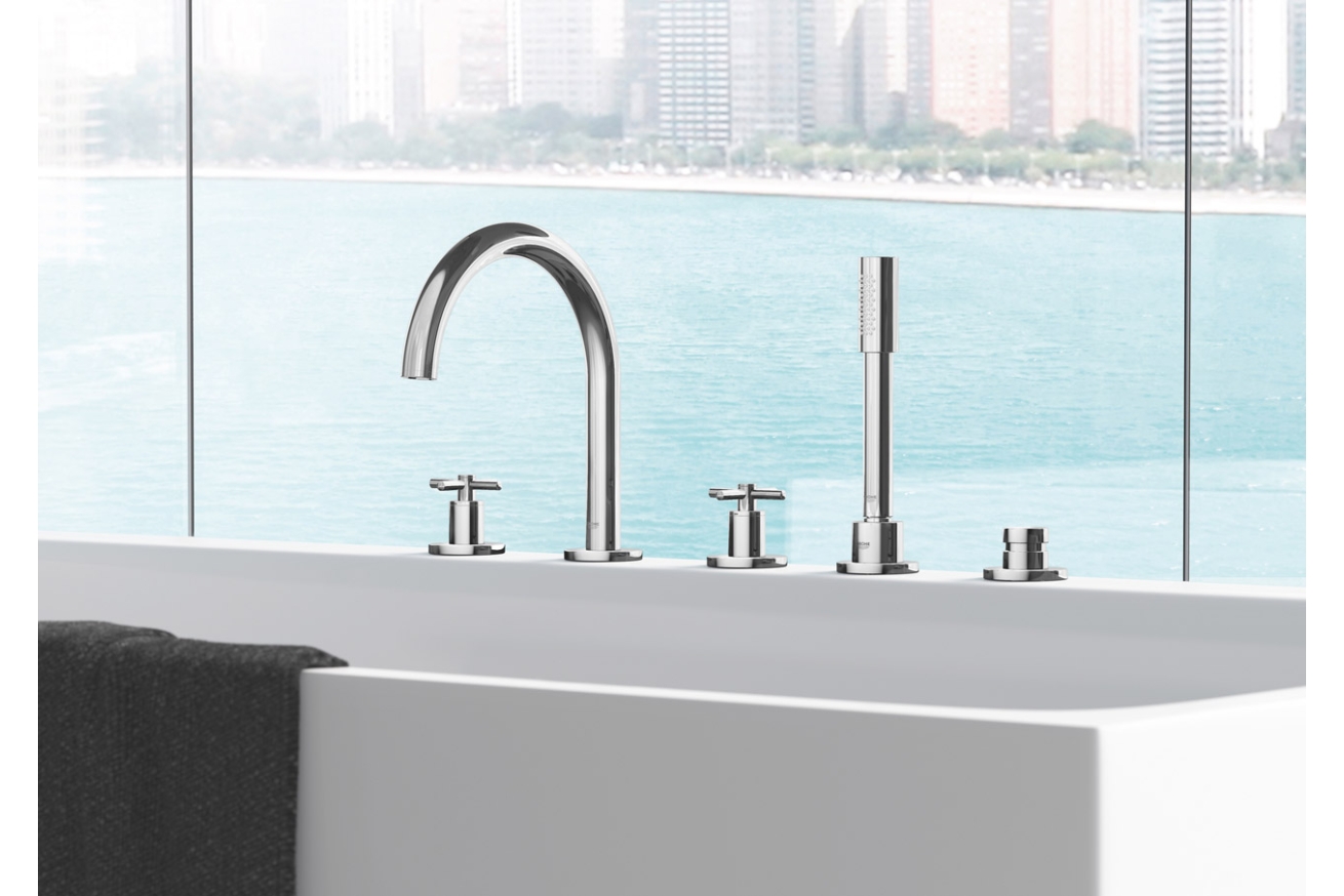 Смеситель для ванны GROHE Atrio двухвентильный, на 5 отверстий, на край ванны, хром (19923003)