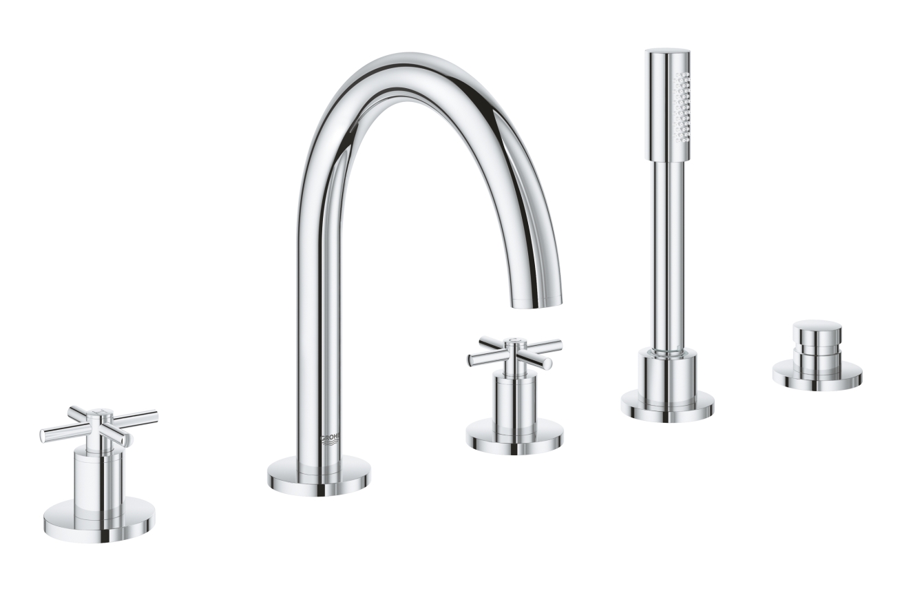 Смеситель для ванны GROHE Atrio двухвентильный, на 5 отверстий, на край ванны, хром (19923003)