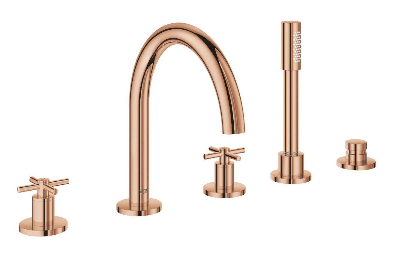 Смеситель для ванны GROHE Atrio двухвентильный, на 5 отверстий, на край ванны, теплый закат глянец (19923DA3)
