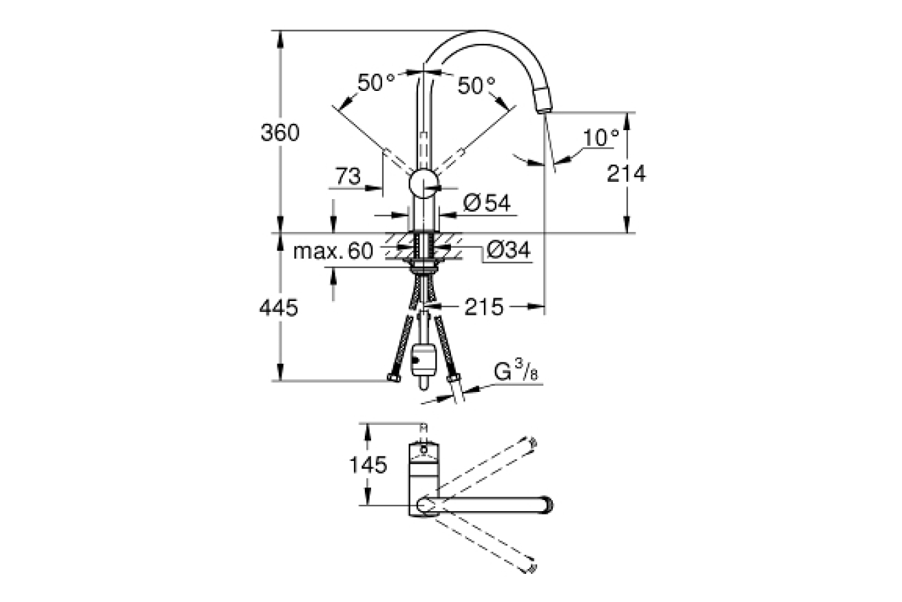 Смеситель для кухни GROHE Minta с вытяжным C-изливом, хром (32918000)