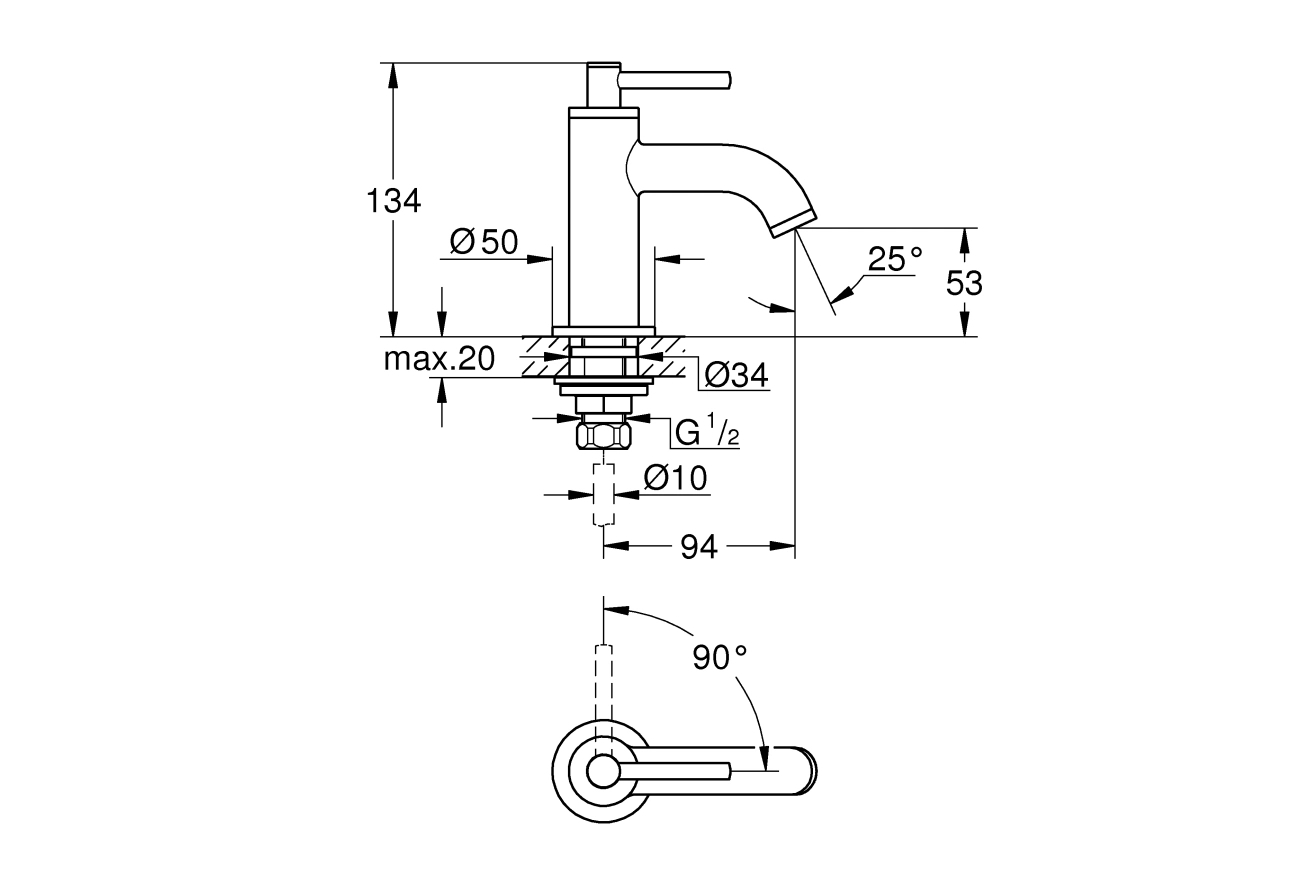Кран для раковины GROHE Atrio, без функции смешивания, XS-Size, темный графит матовый (20021AL3)
