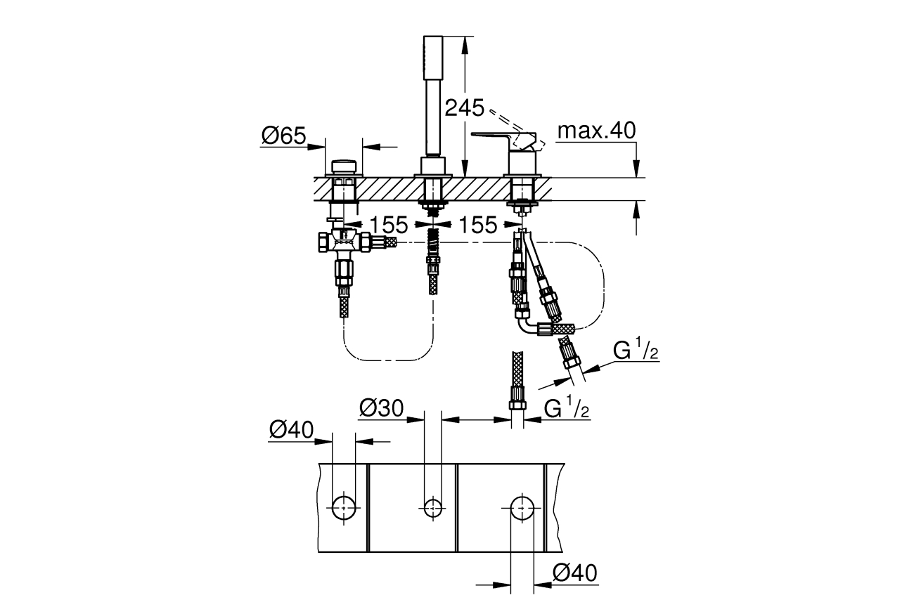 Смеситель для ванны GROHE Lineare на 3 отверстия, хром (19965001)