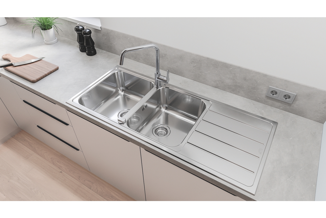Мойка GROHE K500 с корзинчатым вентилем, нержавеющая сталь (31588SD1)