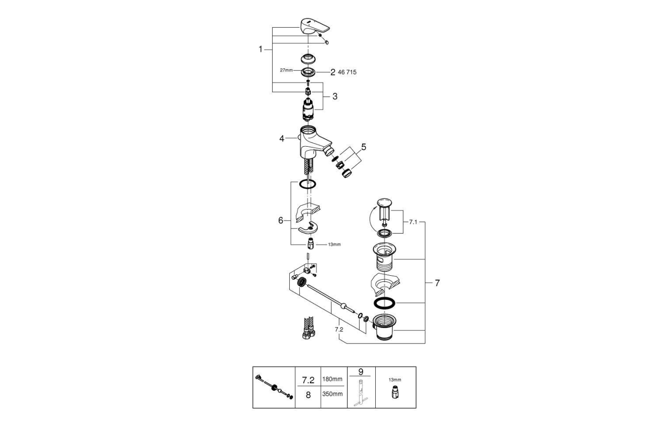 Смеситель для биде GROHE Start Flow с донным клапаном, хром (23770000)