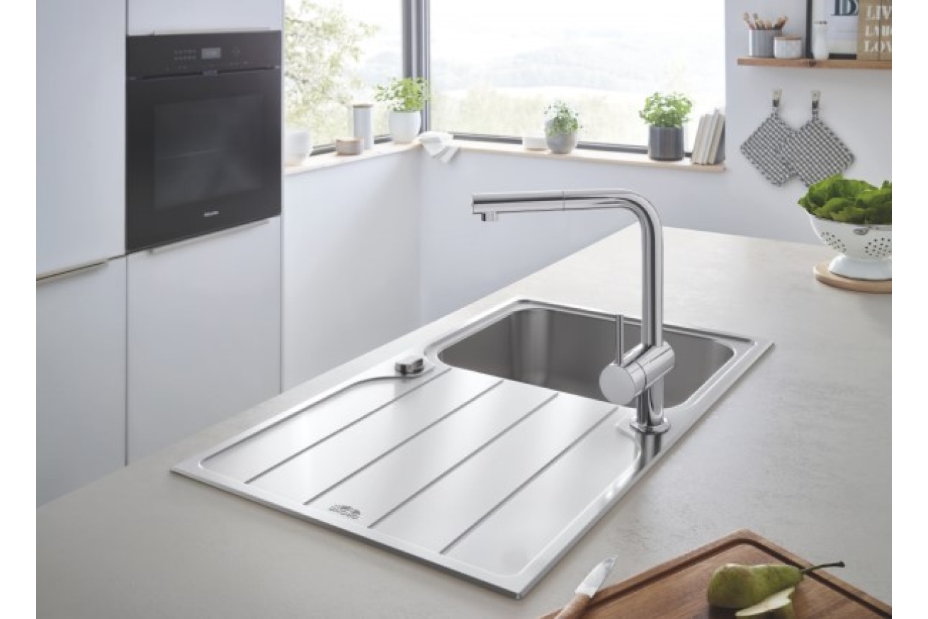 Мойка GROHE K500 45-S 86/50 1.0 оборачиваемая с корзинчатым вентилем, нержавеющая сталь (31571SD1)