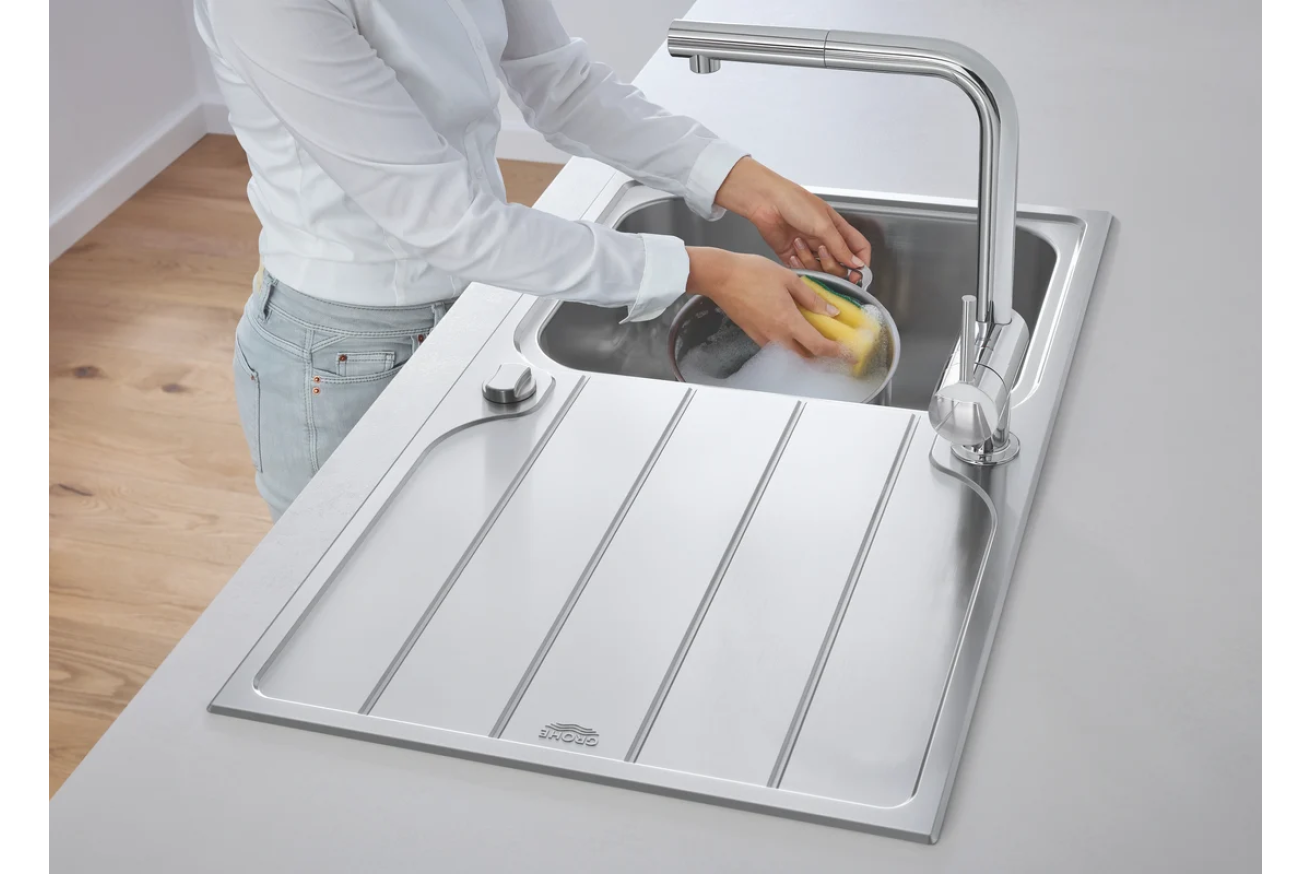Мойка GROHE K500 45-S 86/50 1.0 оборачиваемая с корзинчатым вентилем, нержавеющая сталь (31571SD1)