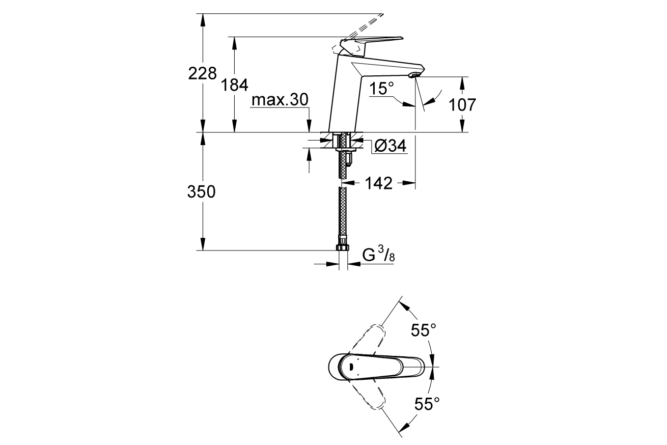 Смеситель для раковины GROHE Eurodisc Cosmopolitan, M-size, хром (23449002)