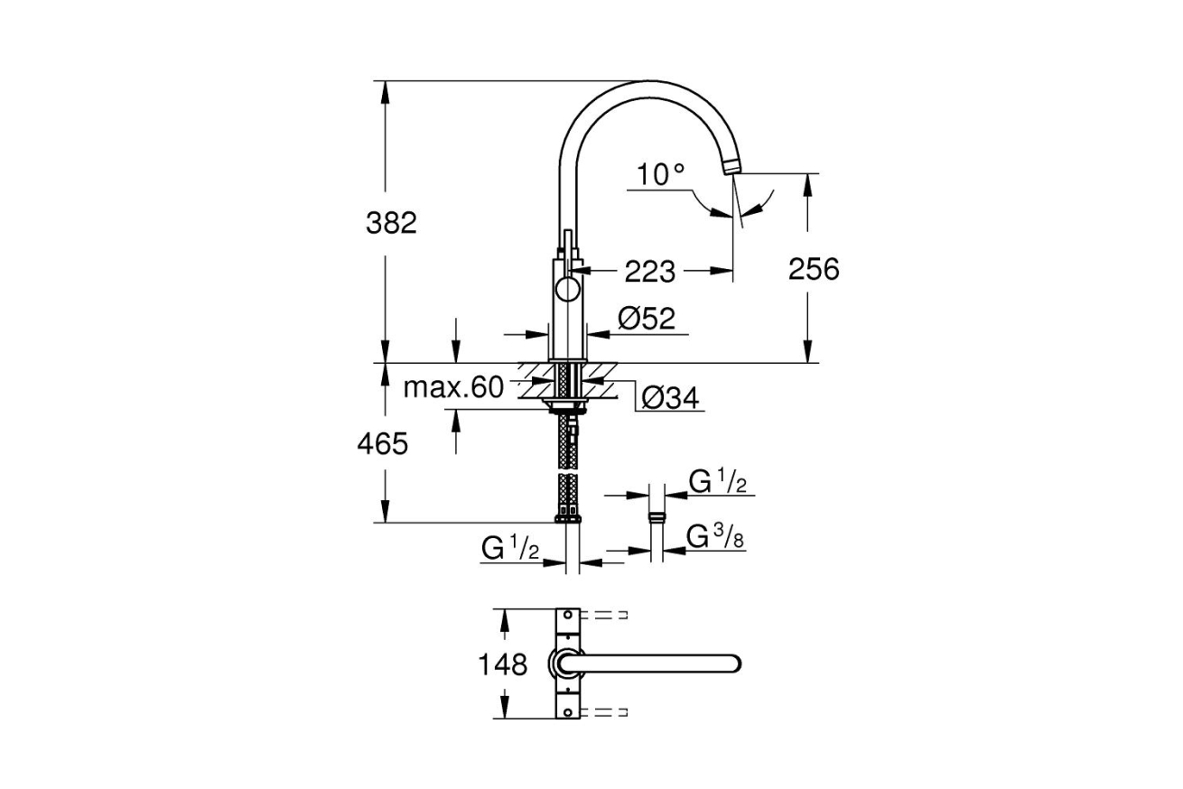 Смеситель для кухни GROHE Ambi Cosmopolitan, высокий излив, хром (30190000)
