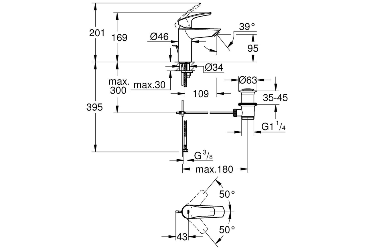 Смеситель для раковины GROHE Eurosmart, S-size, хром (23456003)