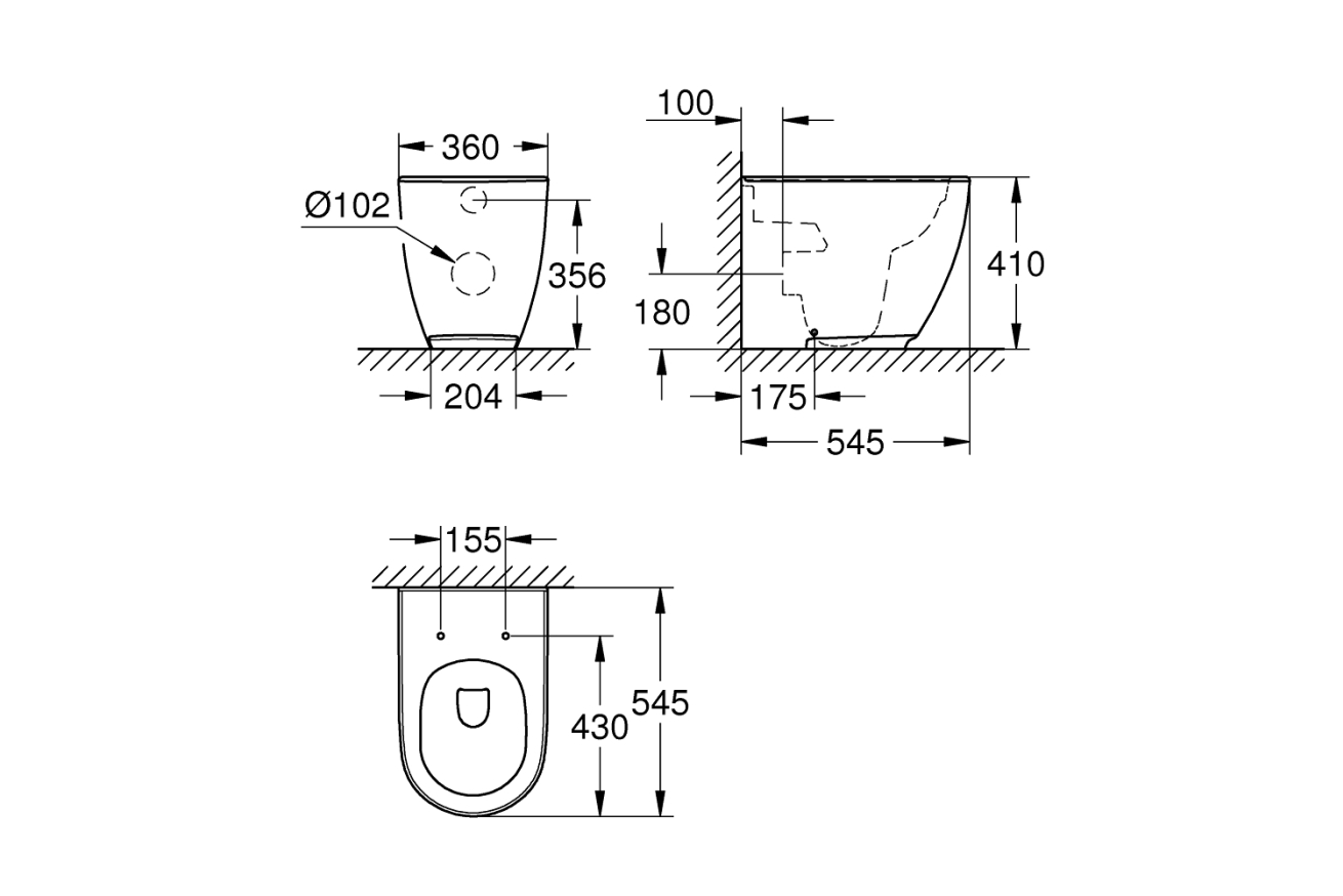 Унитаз приставной напольный GROHE Essence Ceramic, альпин-белый (3957300H)