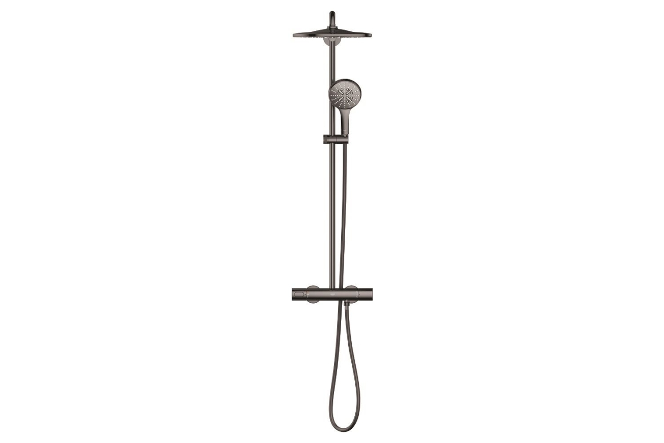 Душевая система GROHE Rainshower SmartActive 310 с термостатом для душа, темный графит глянцевый (26836A00)
