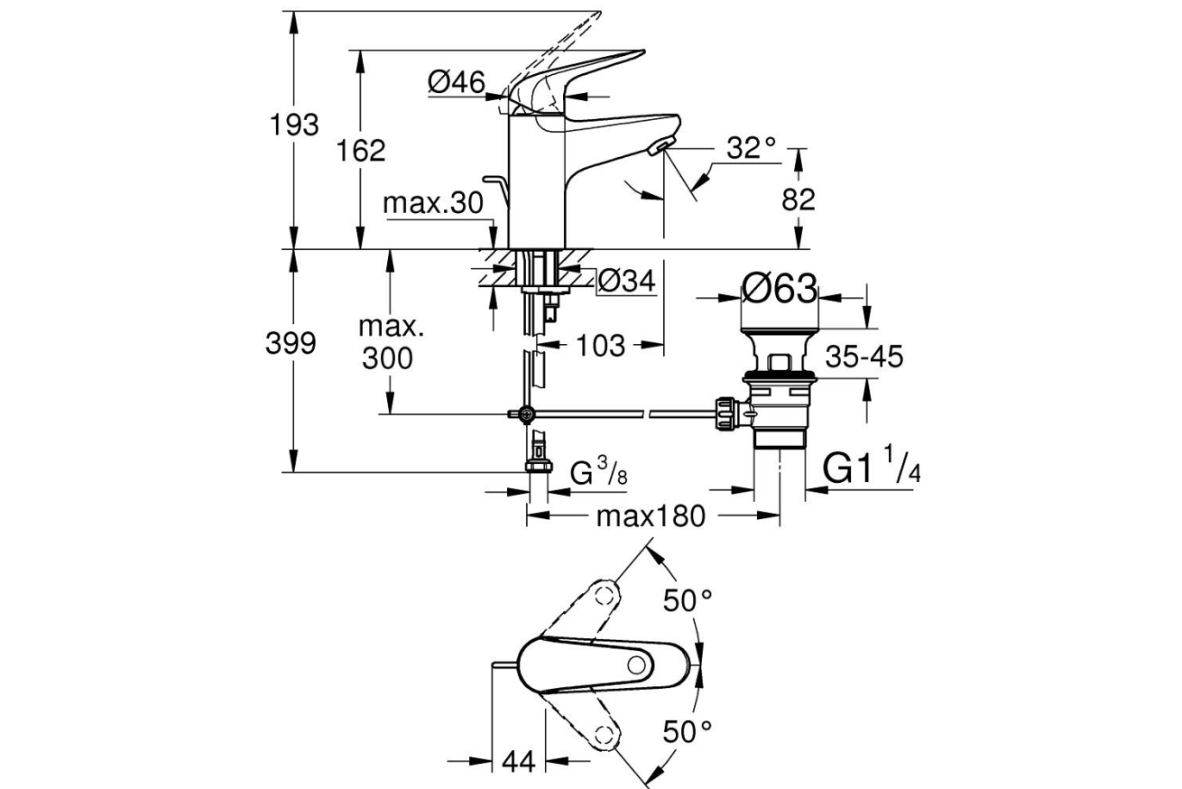 Смеситель для раковины GROHE Euroeco, хром (23262001)