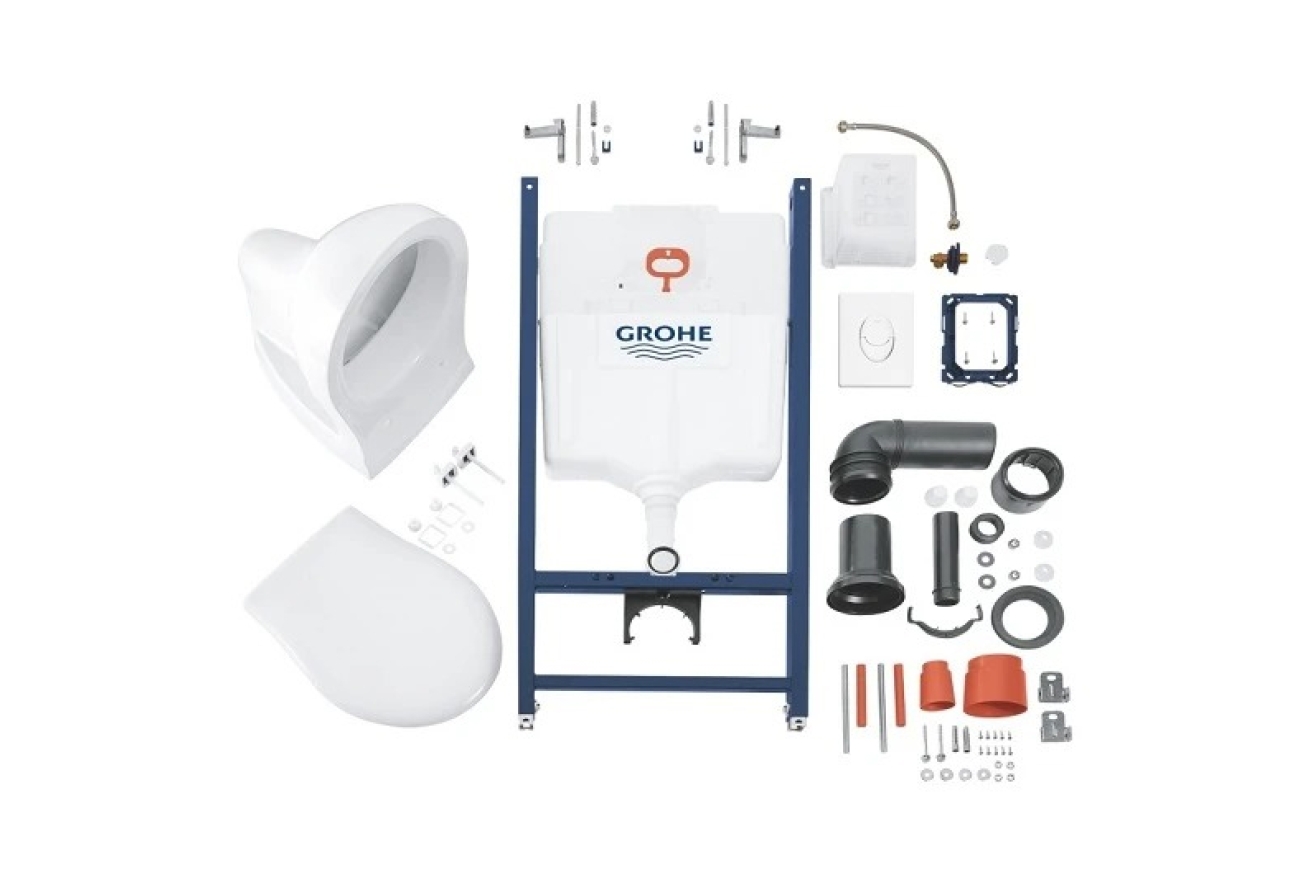 Комплект инсталляции GROHE Solido Compact 4 в 1 с подвесным унитазом Lecico Perth и панелью смыва Skate Air (39117000)