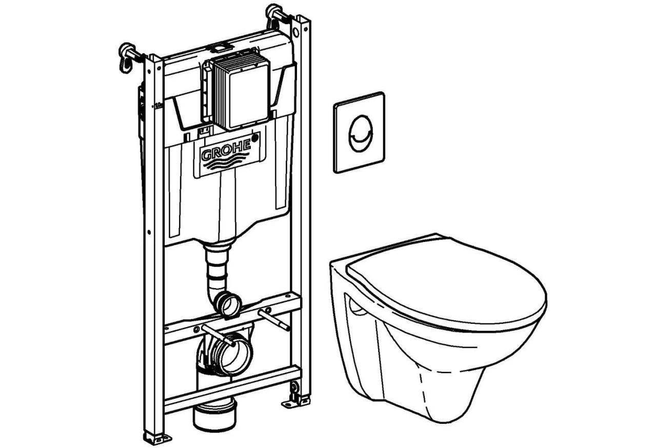 Комплект инсталляции GROHE Solido Compact 4 в 1 с подвесным унитазом Lecico Perth и панелью смыва Skate Air (39117000)