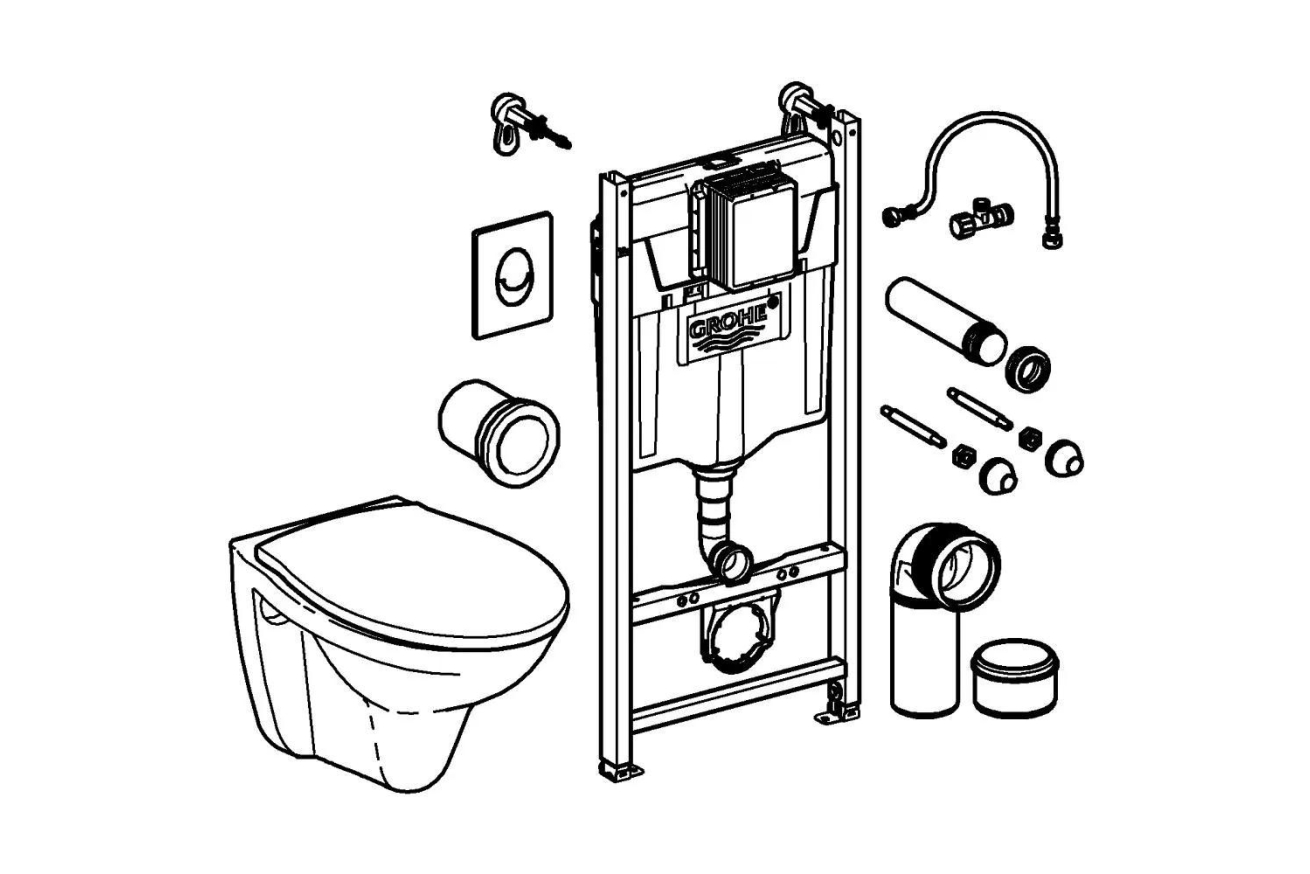 Комплект инсталляции GROHE Solido Compact 4 в 1 с подвесным унитазом Lecico Perth и панелью смыва Skate Air (39117000)