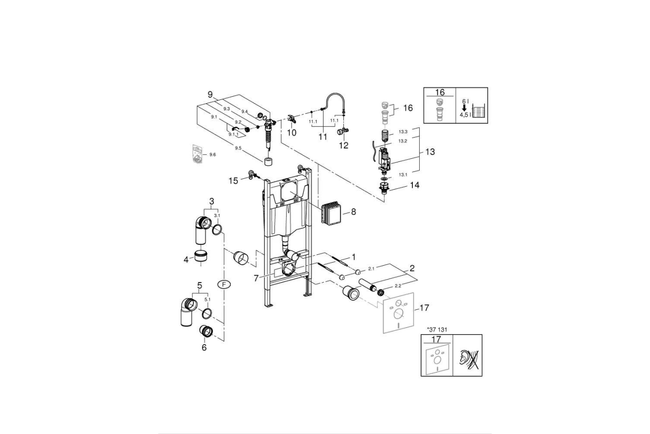 Комплект инсталляции GROHE Solido Compact 4 в 1 с подвесным унитазом Lecico Perth и панелью смыва Skate Air (39117000)