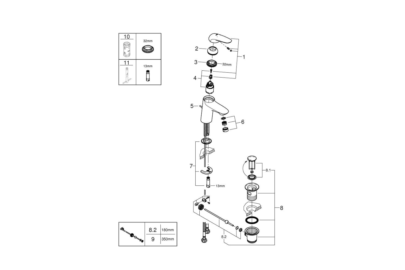 Смеситель для раковины GROHE Eurostyle с донным клапаном, хром (23707003)