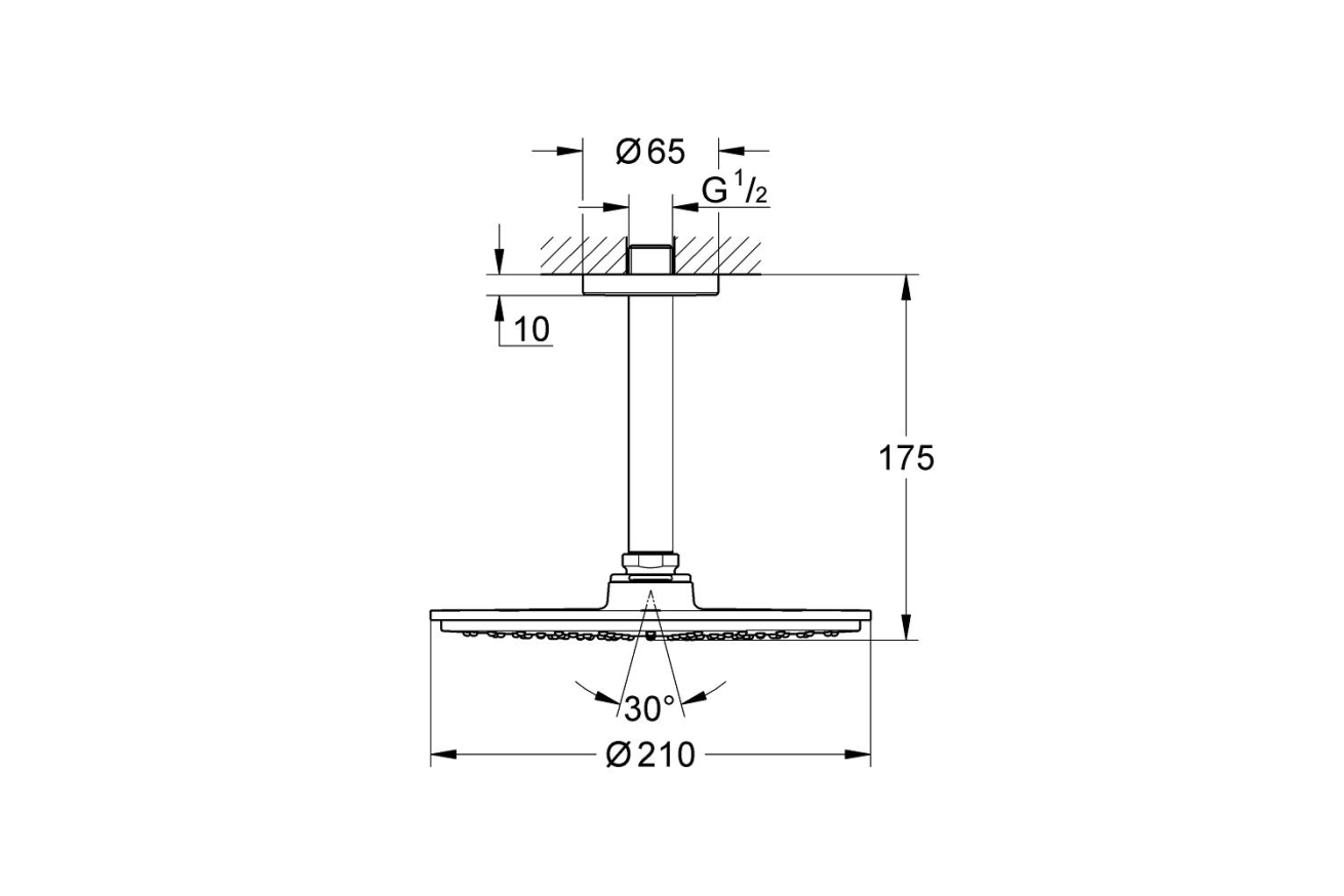 Верхний душ GROHE Rainshower Cosmopolitan Metal 210, 8,5 л/мин, 1 режим, 142 мм, хром (26063000)