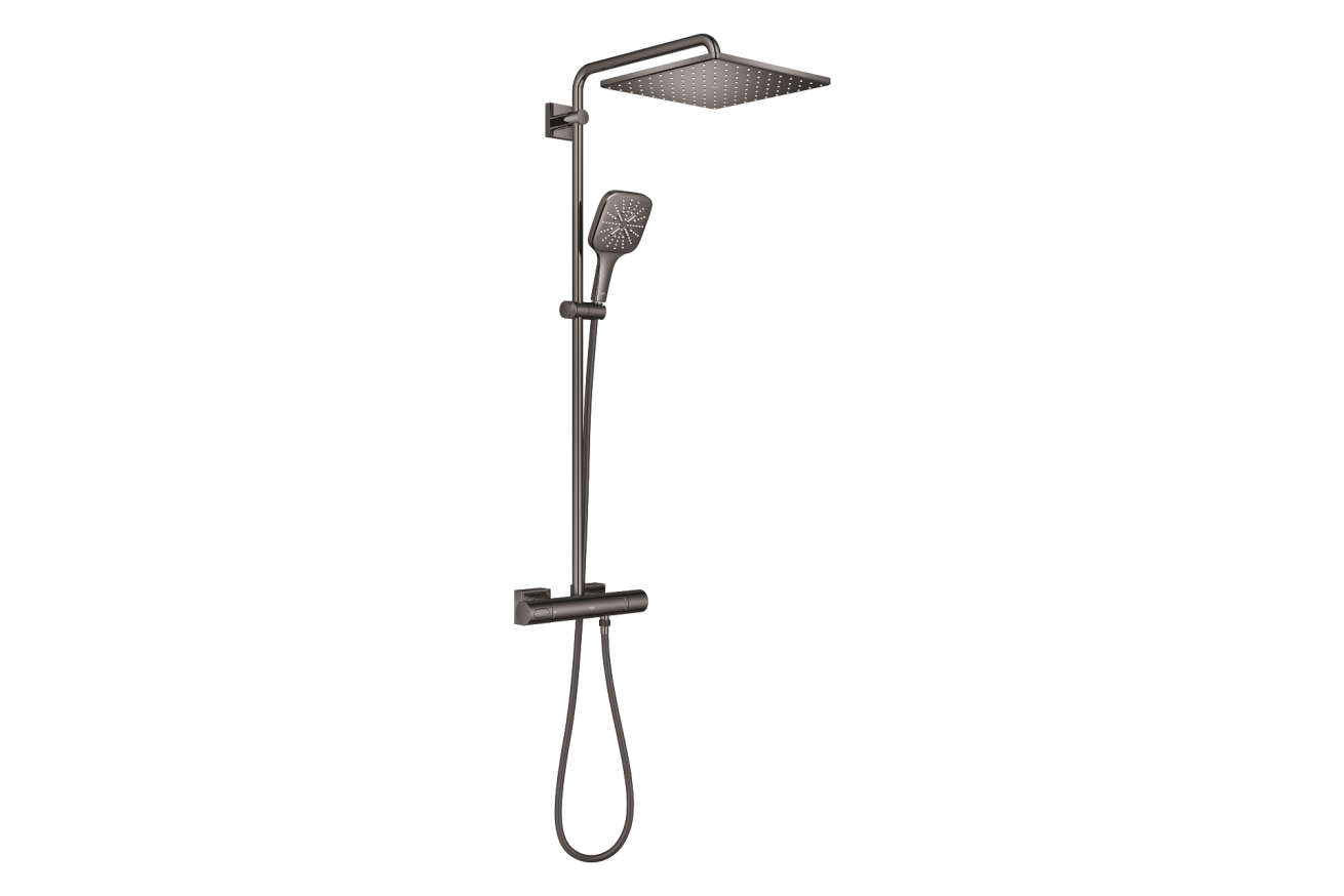 Душевая система GROHE Rainshower SmartActive 310 Cube с термостатом для душа, темный графит глянцевый (26837A00)
