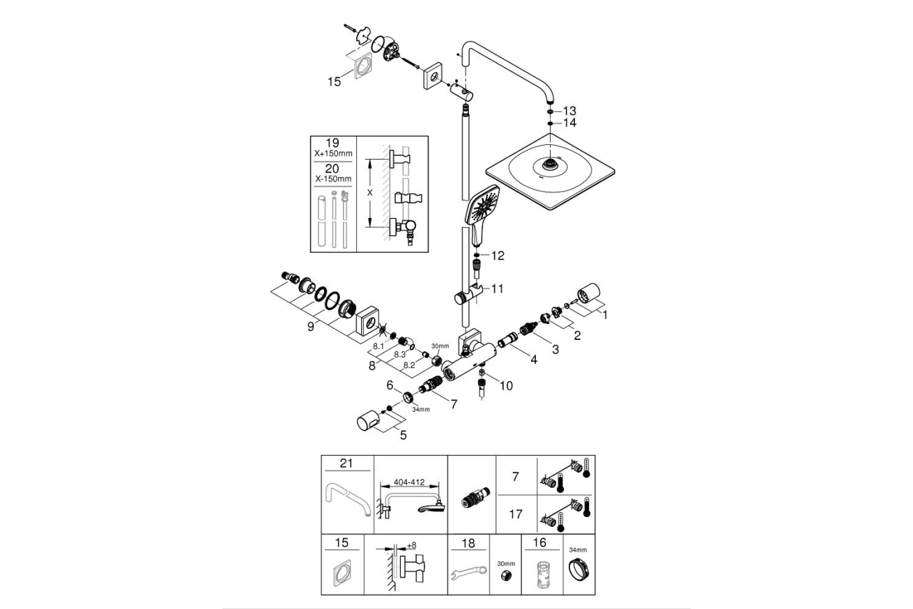 Душевая система GROHE Rainshower SmartActive 310 Cube с термостатом для душа, хром (26649000)