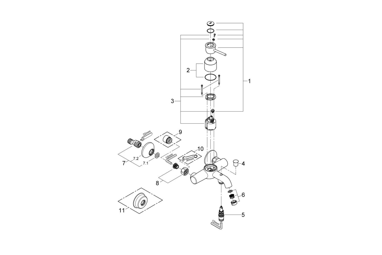 Смеситель для ванны GROHE BauClassic, хром (32865000)