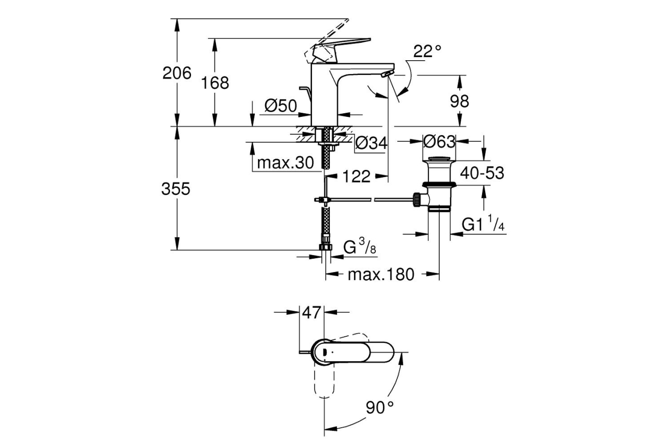 Смеситель для раковины GROHE Eurosmart Cosmopolitan, M-size, хром (2339600E)