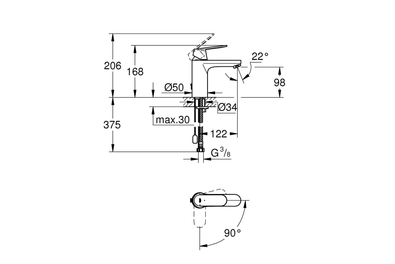 Смеситель для раковины GROHE Eurosmart Cosmopolitan, M-size, хром (2339700E)