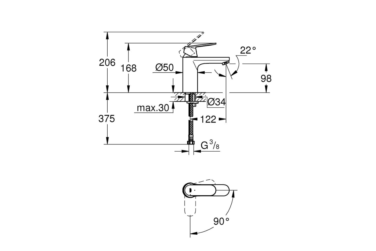 Смеситель для раковины GROHE Eurosmart Cosmopolitan, M-size, хром (2339800E)