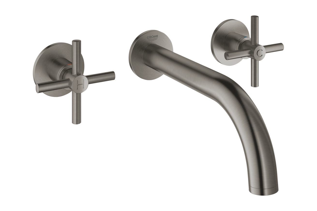 Внешняя часть смесителя для раковины GROHE Atrio настенного монтажа на 3 отверстия, двухвентильный, темный графит матовый (20164AL3)