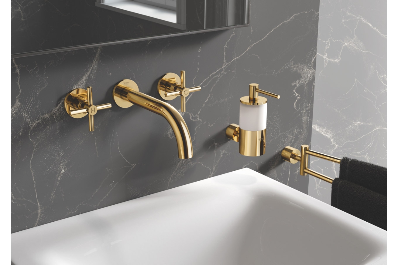 Внешняя часть смесителя для раковины GROHE Atrio настенного монтажа на 3 отверстия, двухвентильный, холодный рассвет глянец (20164GL3)