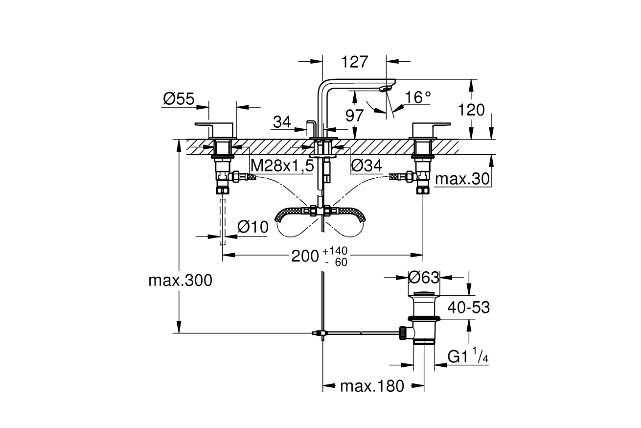 Смеситель для раковины GROHE Lineare на 3 отверстия, M-size, хром (20304001)