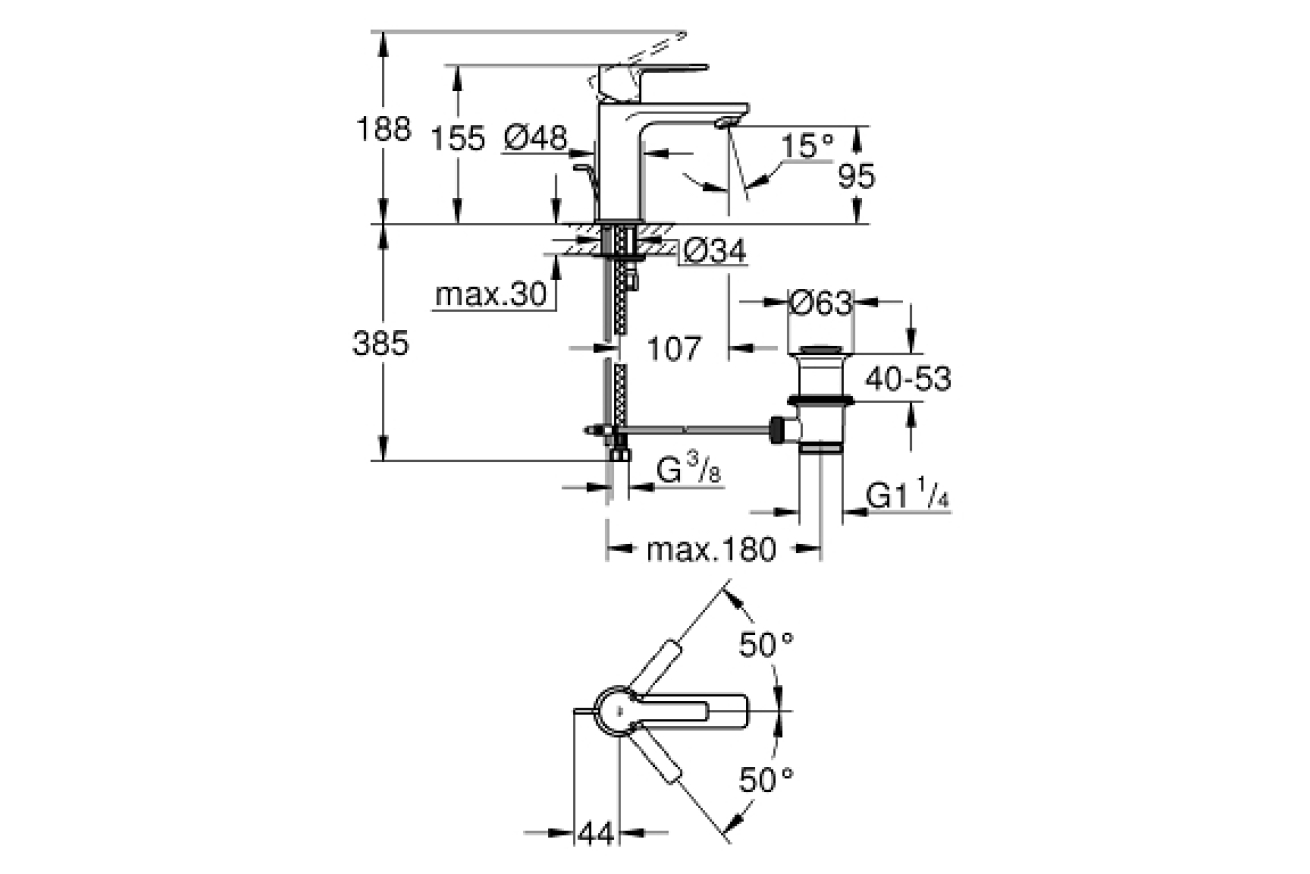 Смеситель для раковины GROHE Lineare, XS-size, хром (32109001)