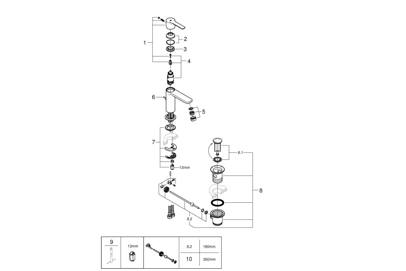 Смеситель для раковины GROHE Lineare, XS-size, хром (32109001)