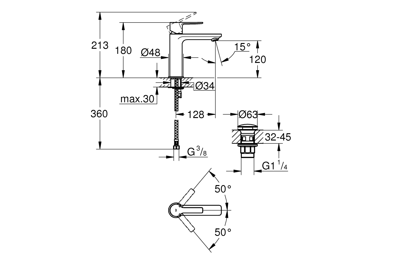 Смеситель для раковины GROHE Lineare, S-size, хром (23106001)