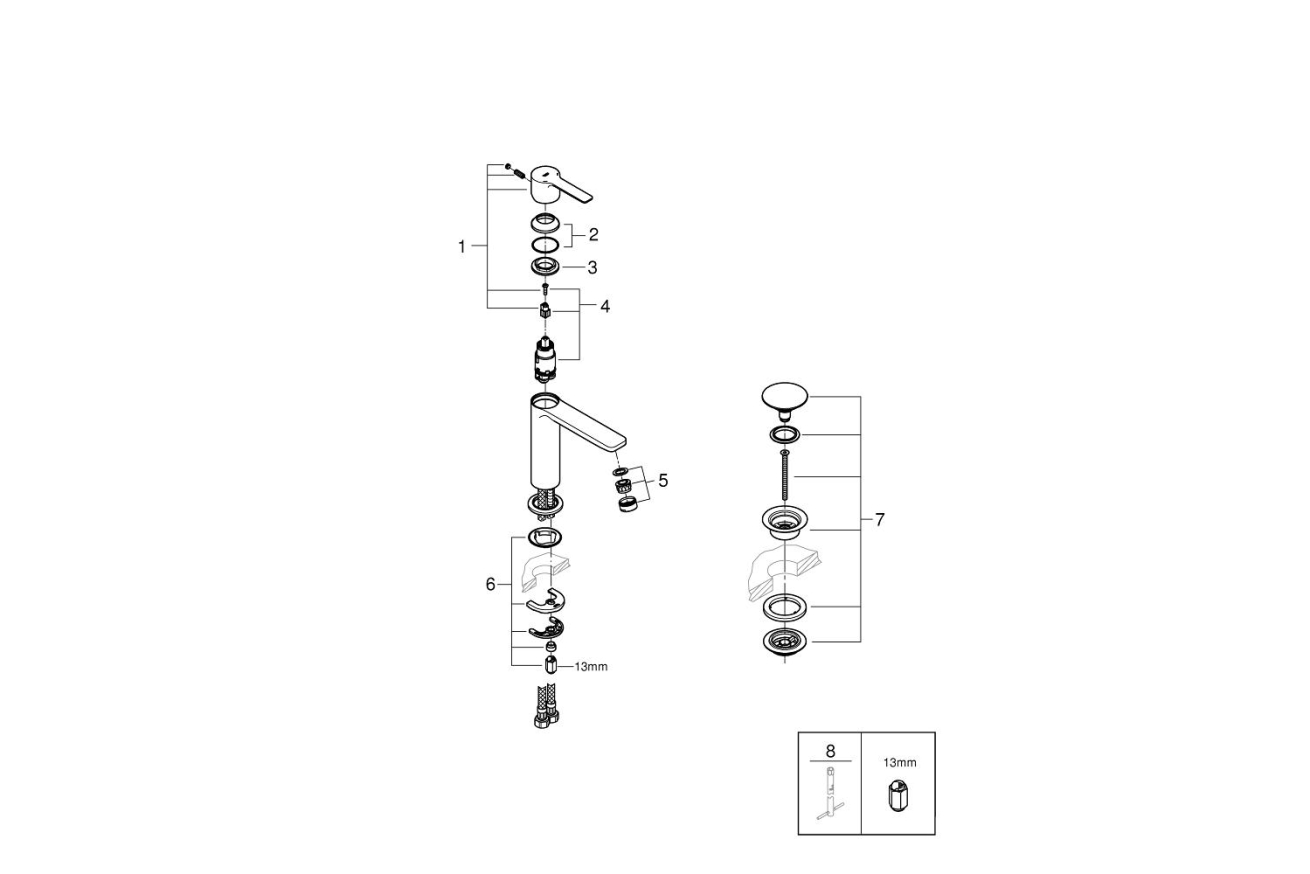 Смеситель для раковины GROHE Lineare, S-size, хром (23106001)