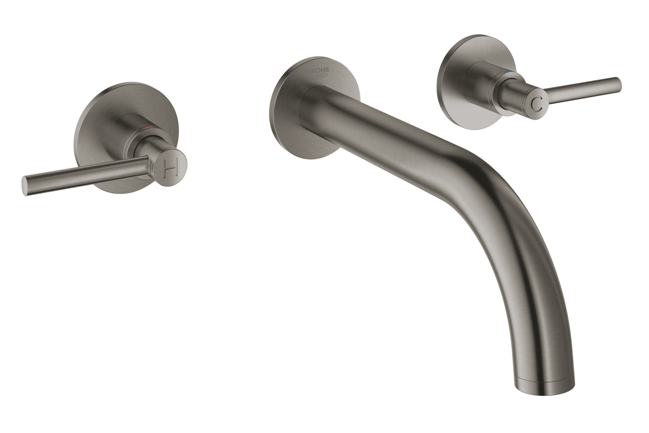 Внешняя часть смесителя для раковины GROHE Atrio настенного монтажа на 3 отверстия, двухвентильный, темный графит матовый (20169AL3)