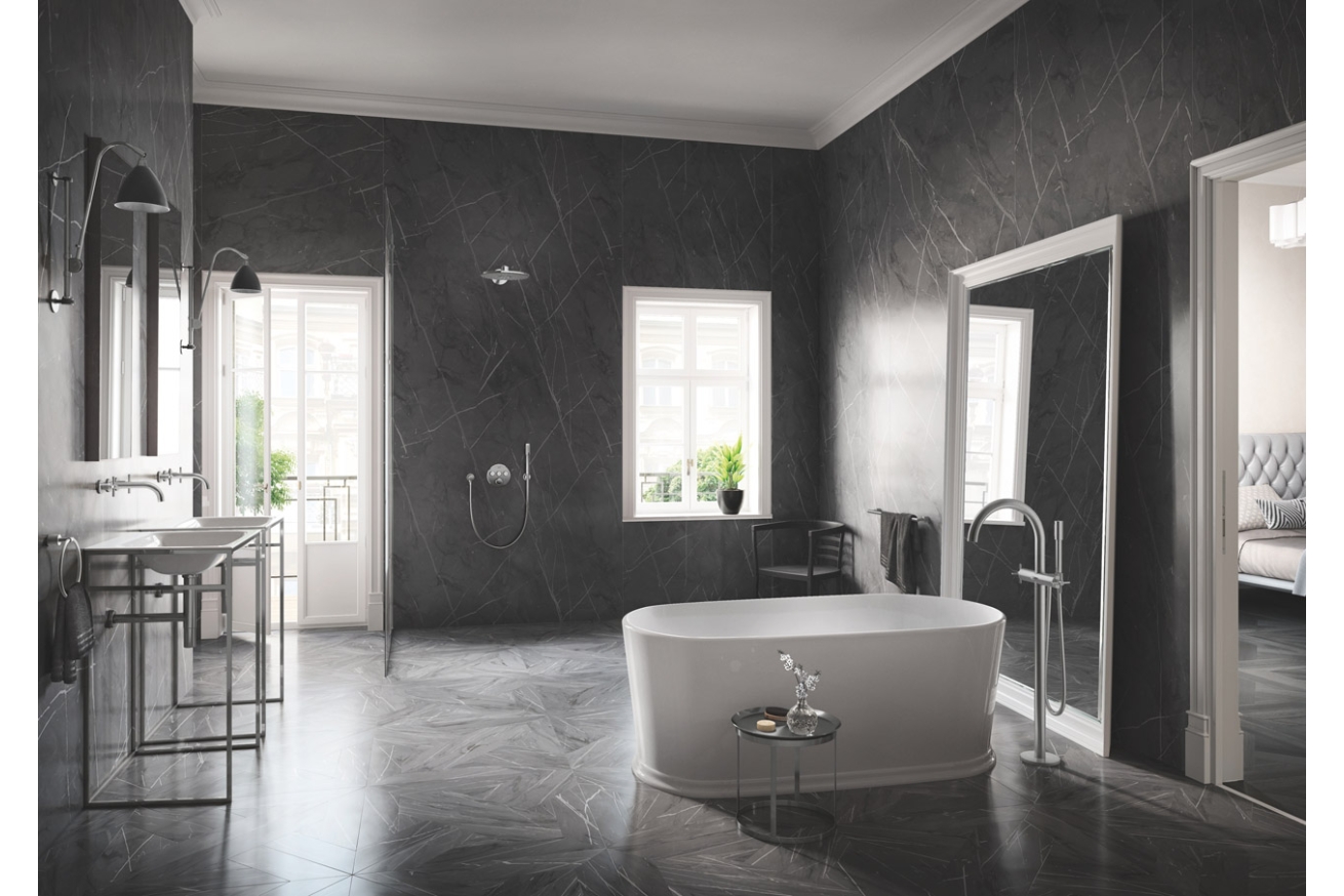 Внешняя часть смесителя для раковины GROHE Atrio настенного монтажа на 3 отверстия, двухвентильный, суперсталь (20169DC3)