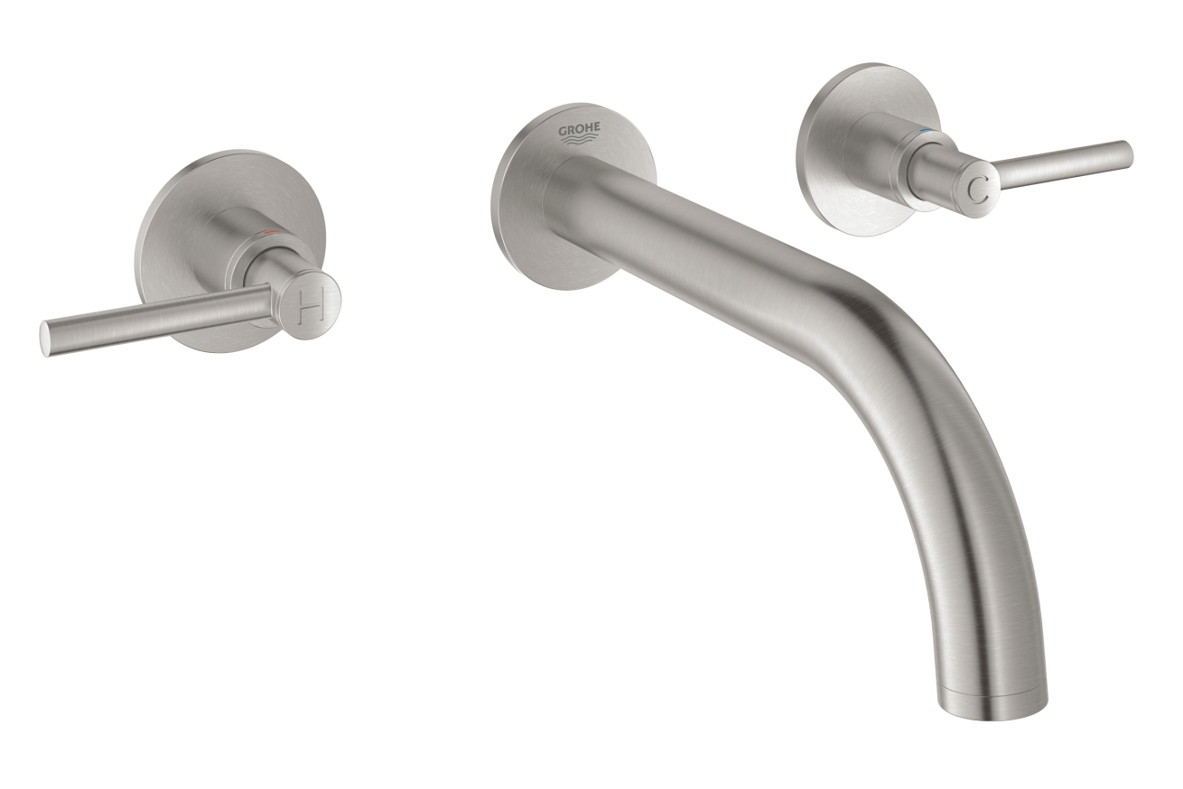 Внешняя часть смесителя для раковины GROHE Atrio настенного монтажа на 3 отверстия, двухвентильный, суперсталь (20169DC3)