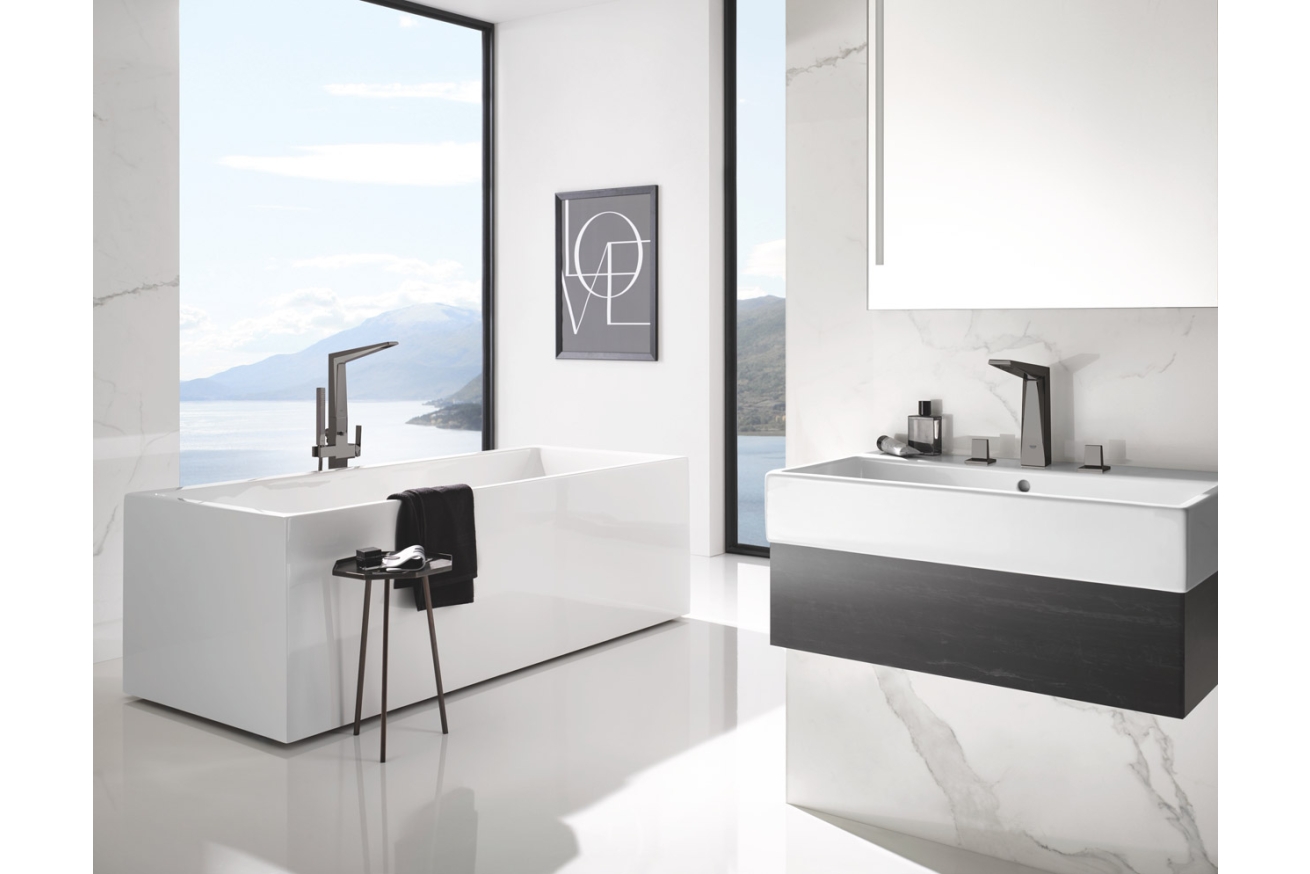 Смеситель для раковины GROHE Allure Brilliant на 3 отверстия, с донным клапаном и высоким изливом, темный графит глянец (20344A00)