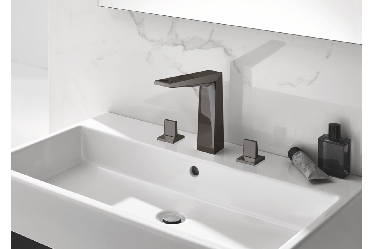 Смеситель для раковины GROHE Allure Brilliant на 3 отверстия, с донным клапаном и высоким изливом, темный графит глянец (20344A00)