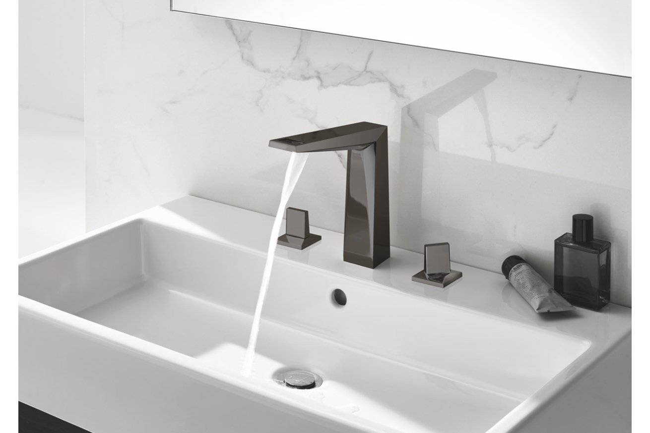 Смеситель для раковины GROHE Allure Brilliant на 3 отверстия, с донным клапаном и высоким изливом, темный графит глянец (20344A00)