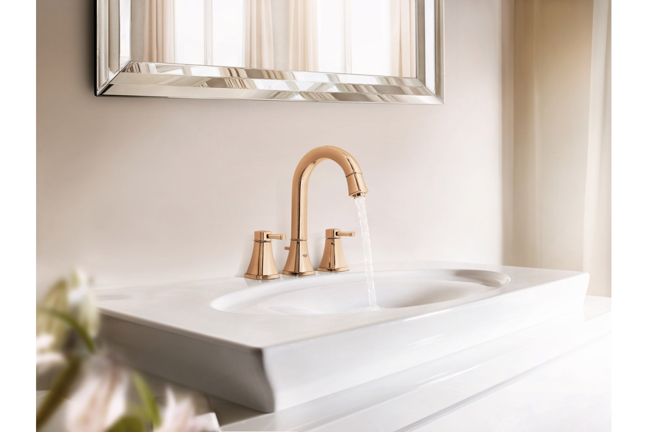 Смеситель для раковины GROHE Grandera двухвентильный на 3 отверстия, с донным клапаном, теплый закат глянец (20389DA0)
